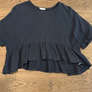 Navy Ruffle Hem Women's Top